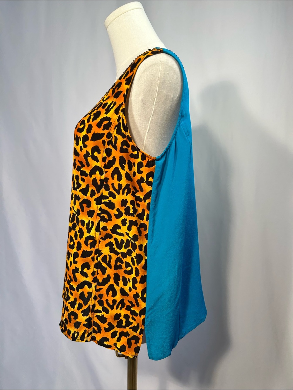 Vintage Diane Gilman Silk Orange & Black Leopard /Turquoise 2 Sided Tank M